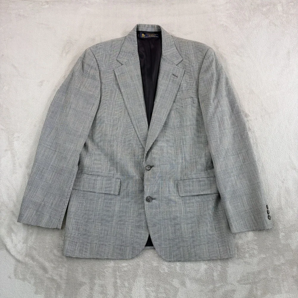 Vintage Brooks Brothers Blazer Sport Coat Grey Glen Check Wool Men 42L USA Made